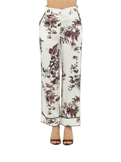 Pantaloni bianchi con stampa floreale marrone LIU JO | CA6254TS061/P9654